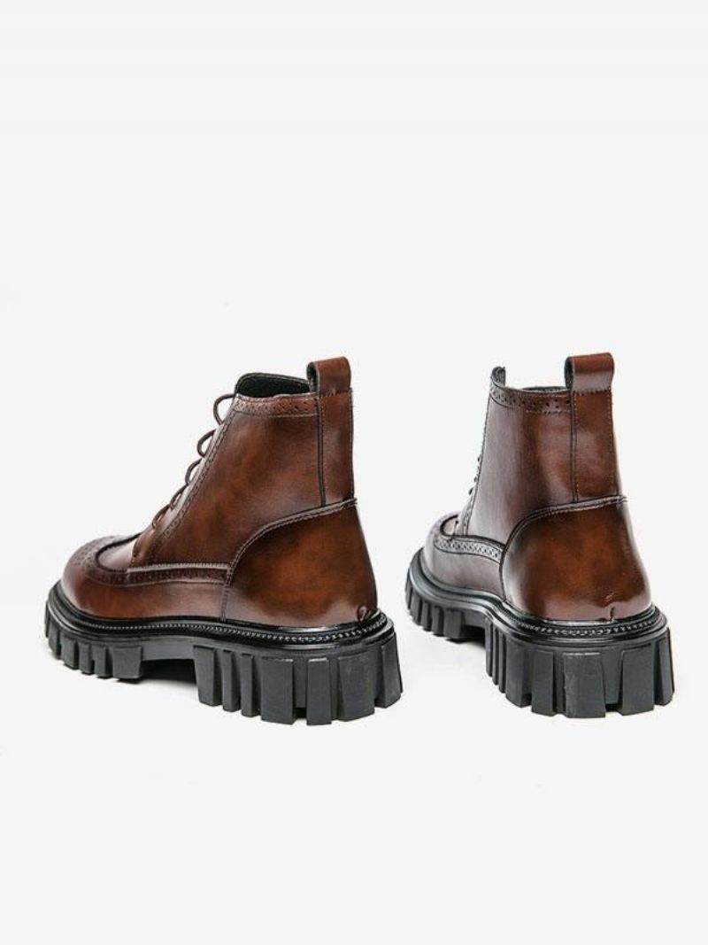 Bottes Chelsea Pour Hommes Cuir Pu Marron Café À Bout Rond - Marron Café