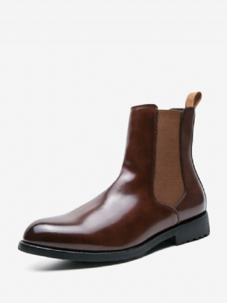 Bottes Chelsea Pour Hommes Cuir Pu Marron Café À Bout Rond