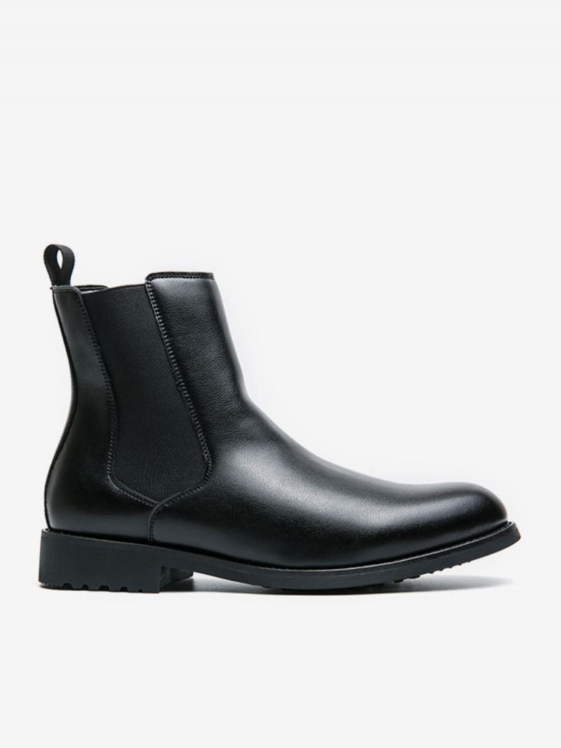 Bottes Chelsea Pour Hommes Cuir Pu Marron Café À Bout Rond - Noir