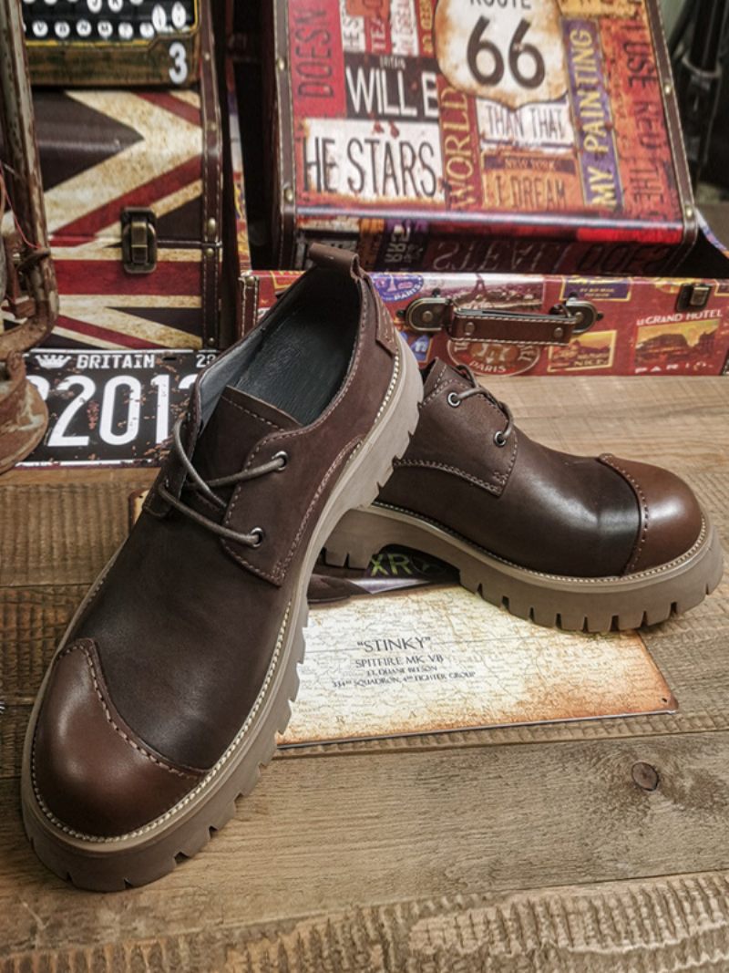 Bottes Chelsea Pour Hommes Cuir Pu Marron Café À Bout Rond - Marron Café