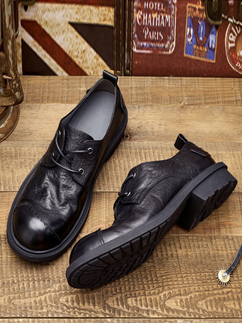 Bottes Chelsea Pour Hommes Cuir Pu Marron Café À Bout Rond - Noir