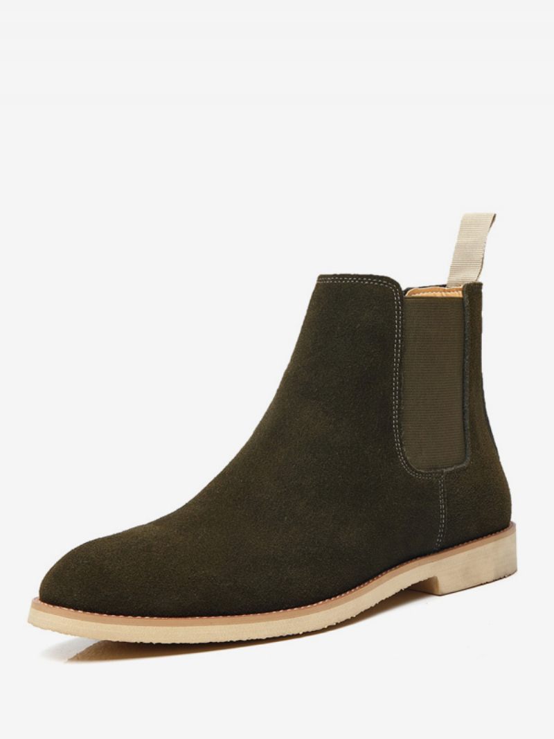 Bottes Chelsea Pour Hommes Cuir Pu Noir À Bout Fermé - Vert Foncé