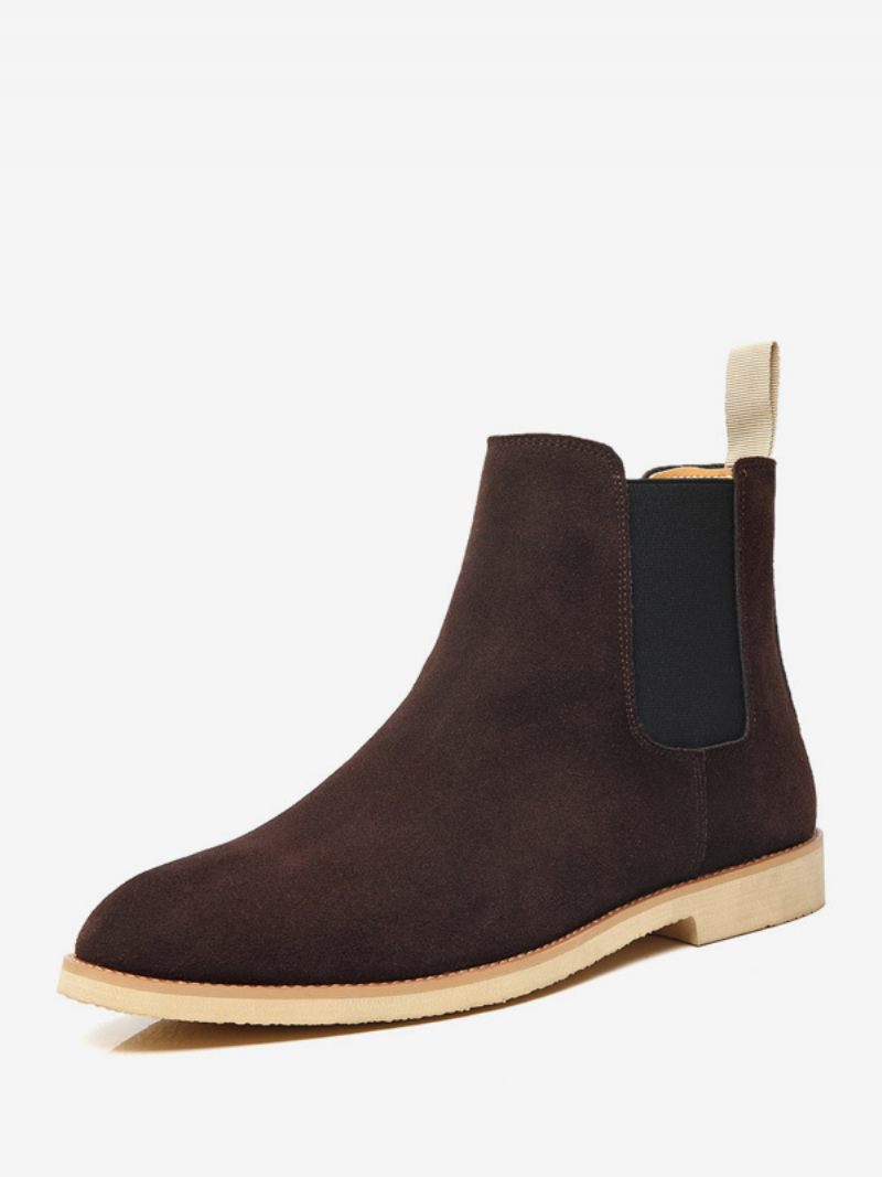 Bottes Chelsea Pour Hommes Cuir Pu Noir À Bout Fermé - Marron Café