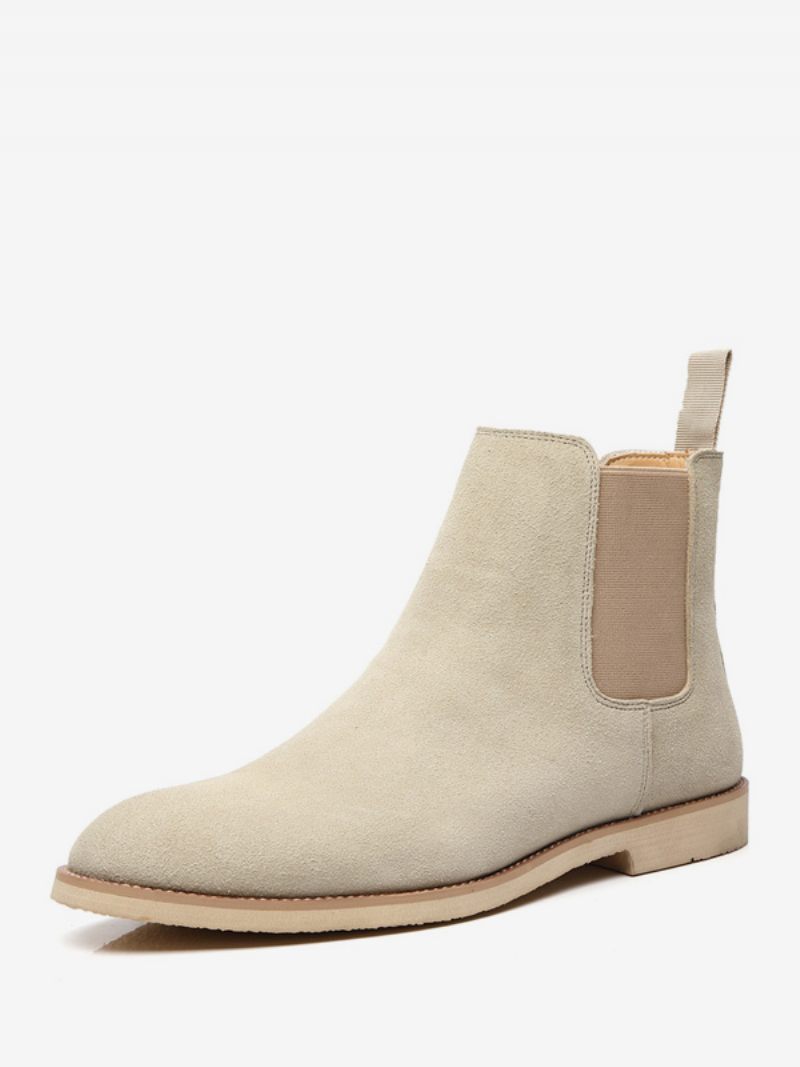 Bottes Chelsea Pour Hommes Cuir Pu Noir À Bout Fermé - Beige