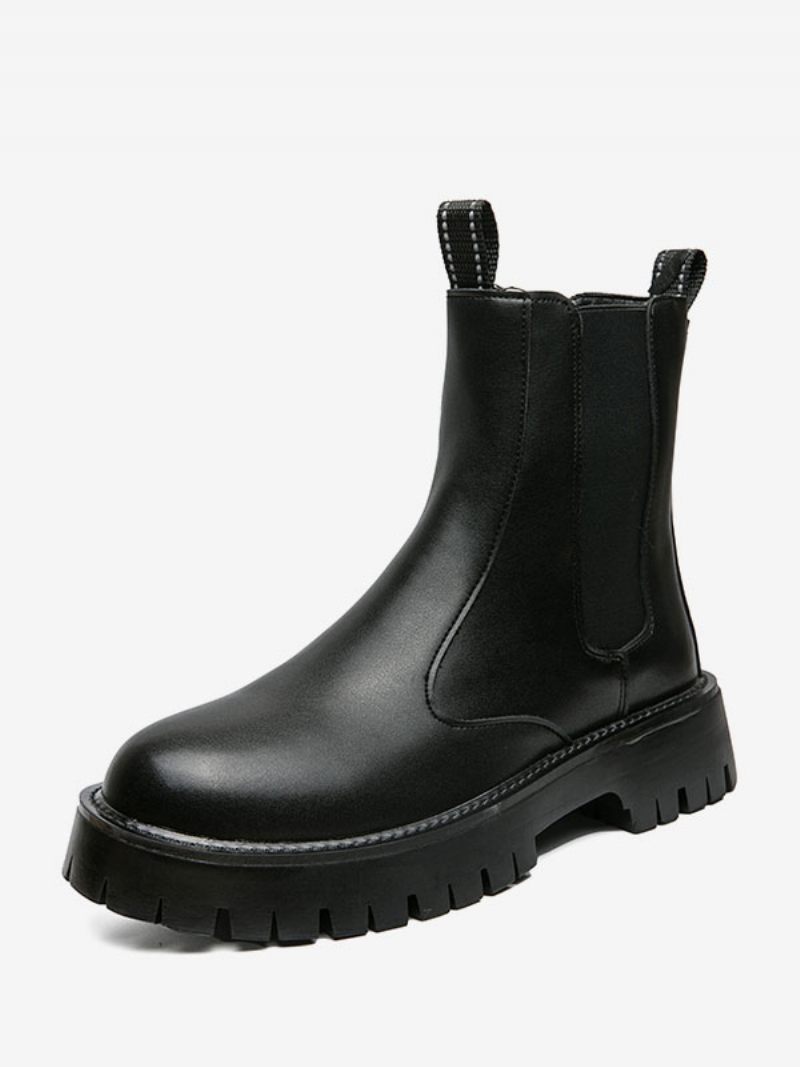 Bottes Chelsea Pour Hommes Cuir Pu Noir À Bout Rond