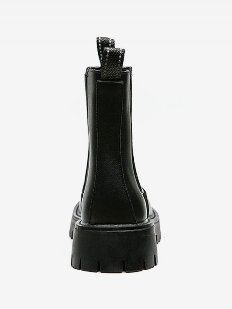 Bottes Chelsea Pour Hommes Cuir Pu Noir À Bout Rond - Noir