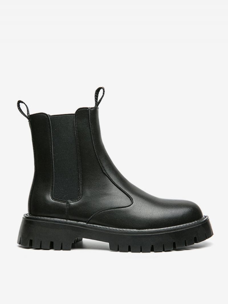 Bottes Chelsea Pour Hommes Cuir Pu Noir À Bout Rond - Noir