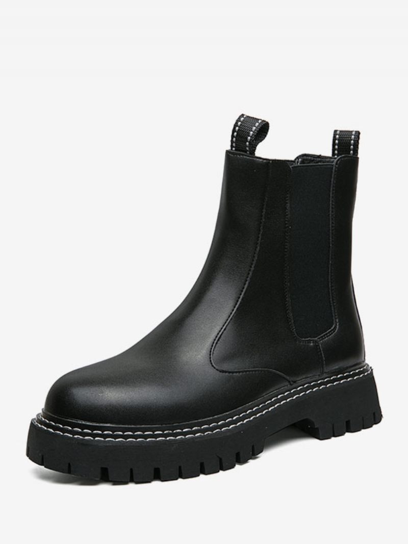 Bottes Chelsea Pour Hommes Cuir Pu Noir À Bout Rond