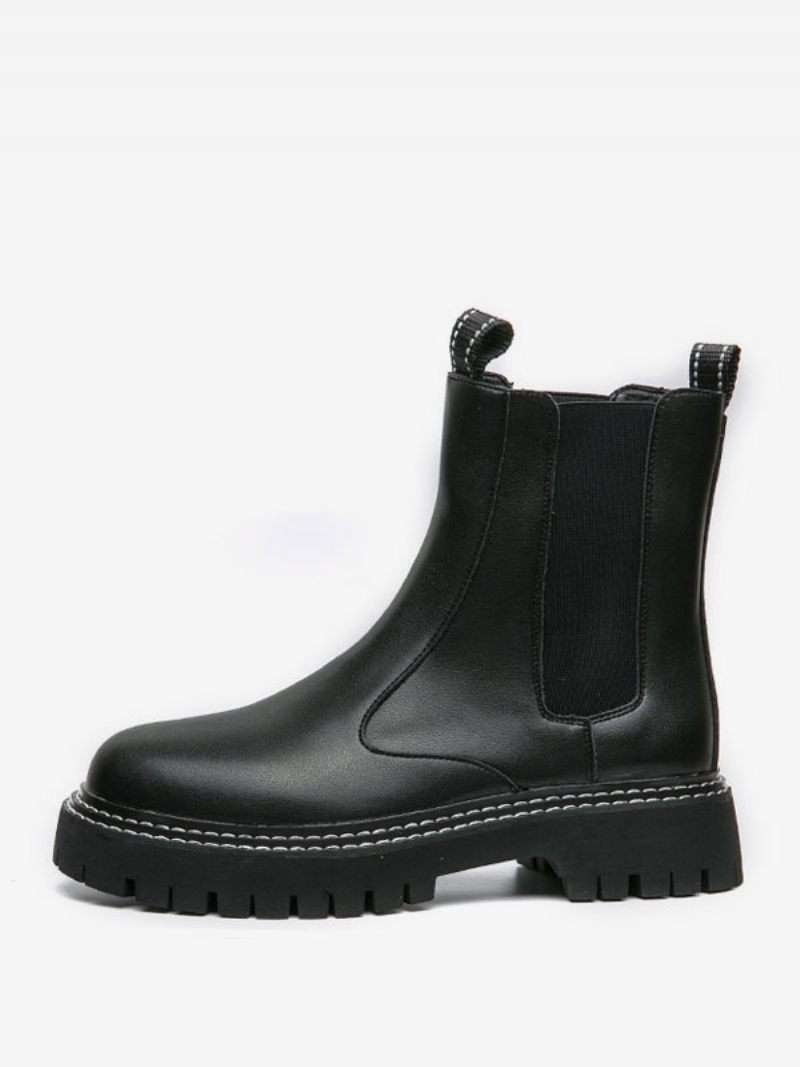 Bottes Chelsea Pour Hommes Cuir Pu Noir À Bout Rond - Noir