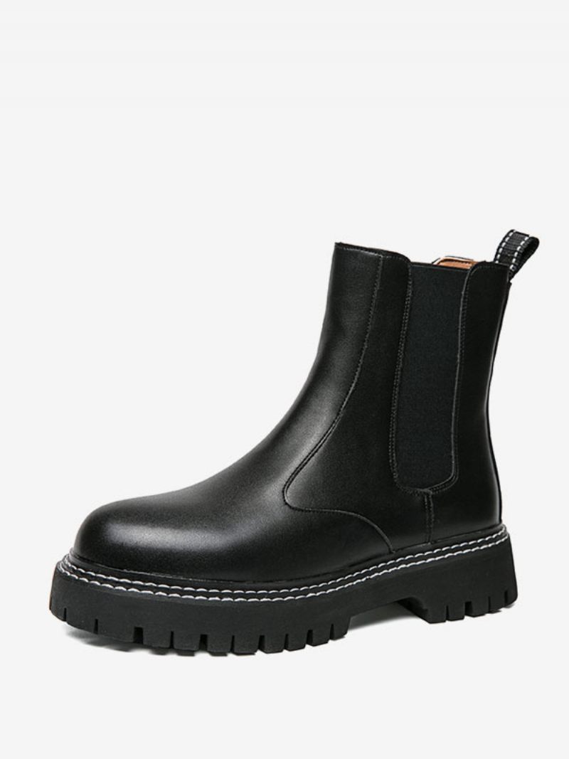 Bottes Chelsea Pour Hommes Cuir Pu Noir À Bout Rond