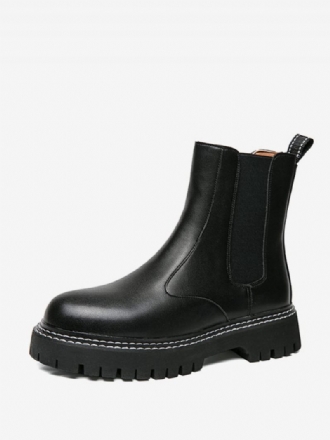 Bottes Chelsea Pour Hommes Cuir Pu Noir À Bout Rond