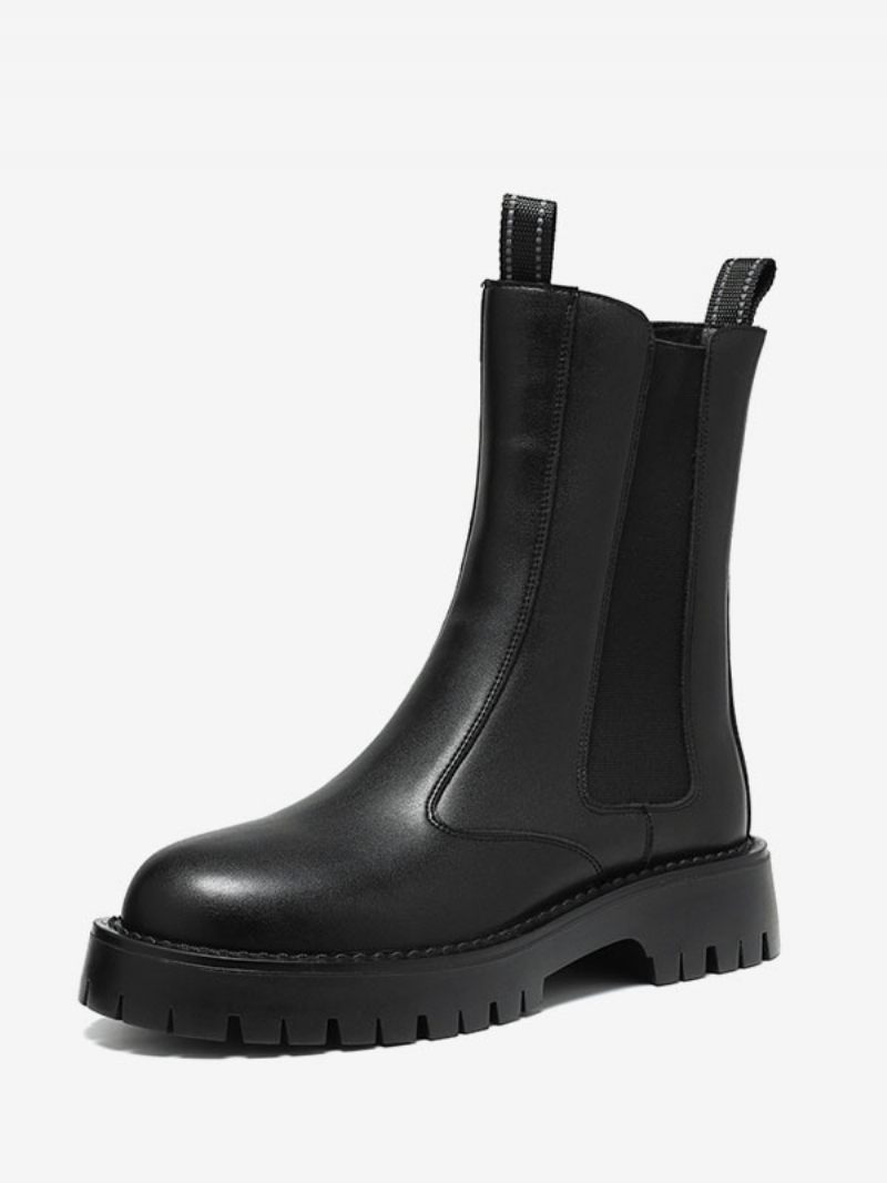 Bottes Chelsea Pour Hommes Cuir Pu Noir À Bout Rond