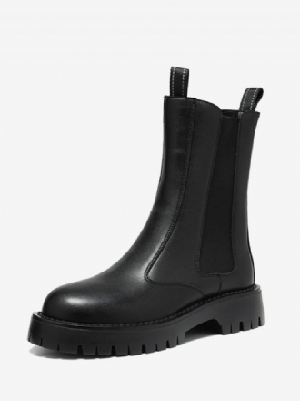 Bottes Chelsea Pour Hommes Cuir Pu Noir À Bout Rond