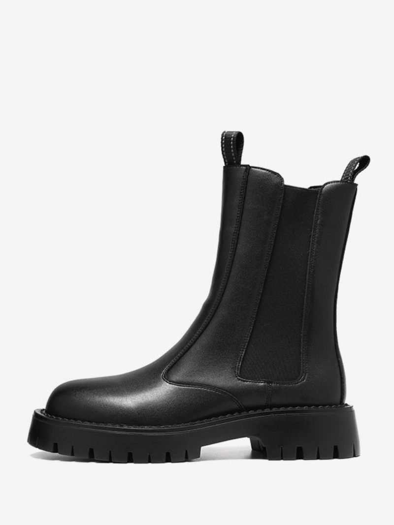 Bottes Chelsea Pour Hommes Cuir Pu Noir À Bout Rond - Noir