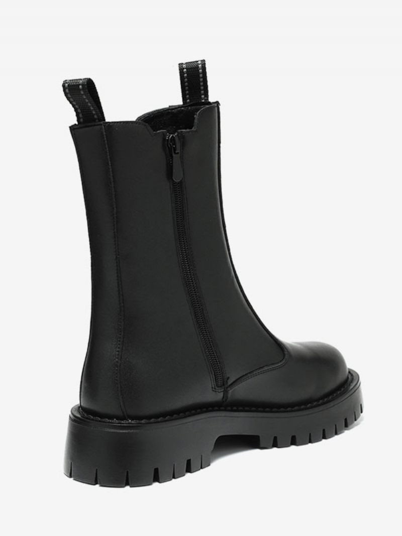 Bottes Chelsea Pour Hommes Cuir Pu Noir À Bout Rond - Noir