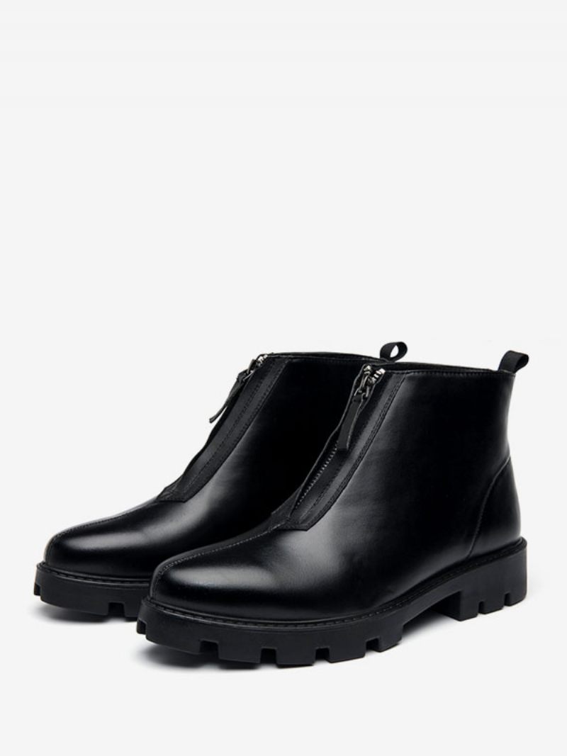 Bottes Chelsea Pour Hommes Cuir Pu Noir À Bout Rond - Noir