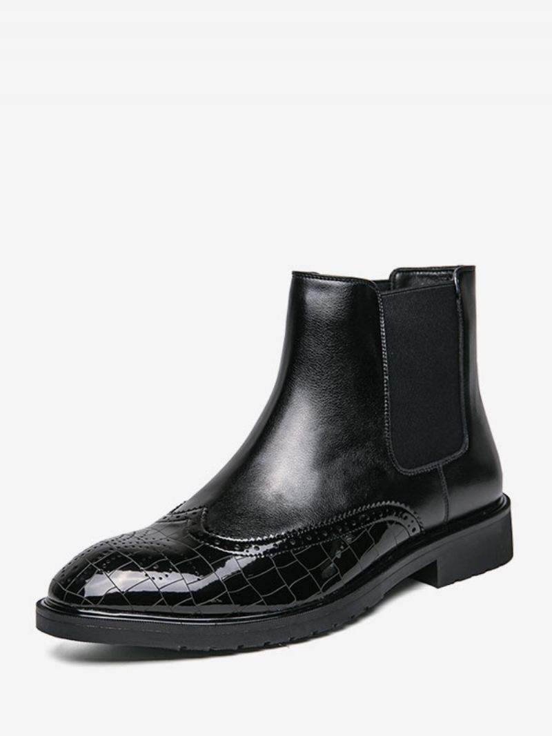 Bottes Chelsea Pour Hommes Cuir Pu Noir À Bout Rond