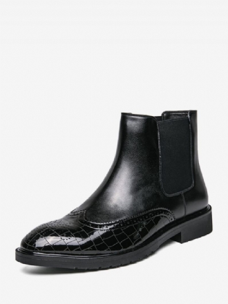 Bottes Chelsea Pour Hommes Cuir Pu Noir À Bout Rond