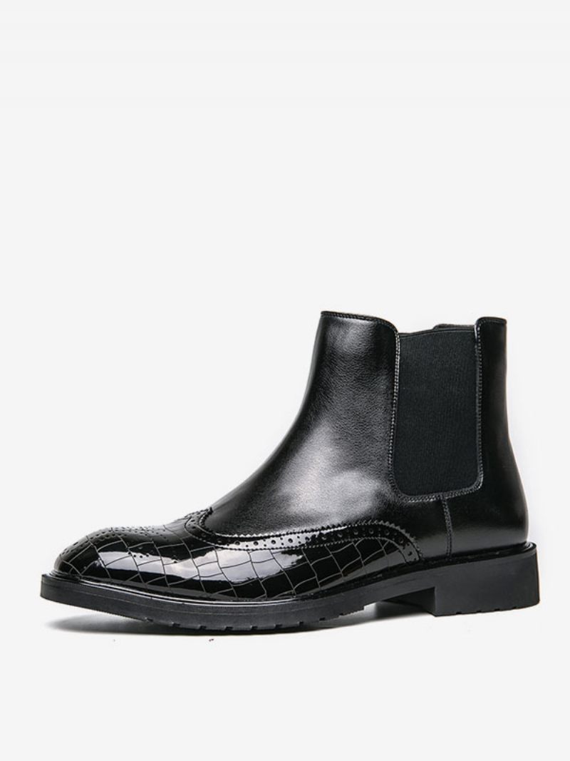 Bottes Chelsea Pour Hommes Cuir Pu Noir À Bout Rond - Noir