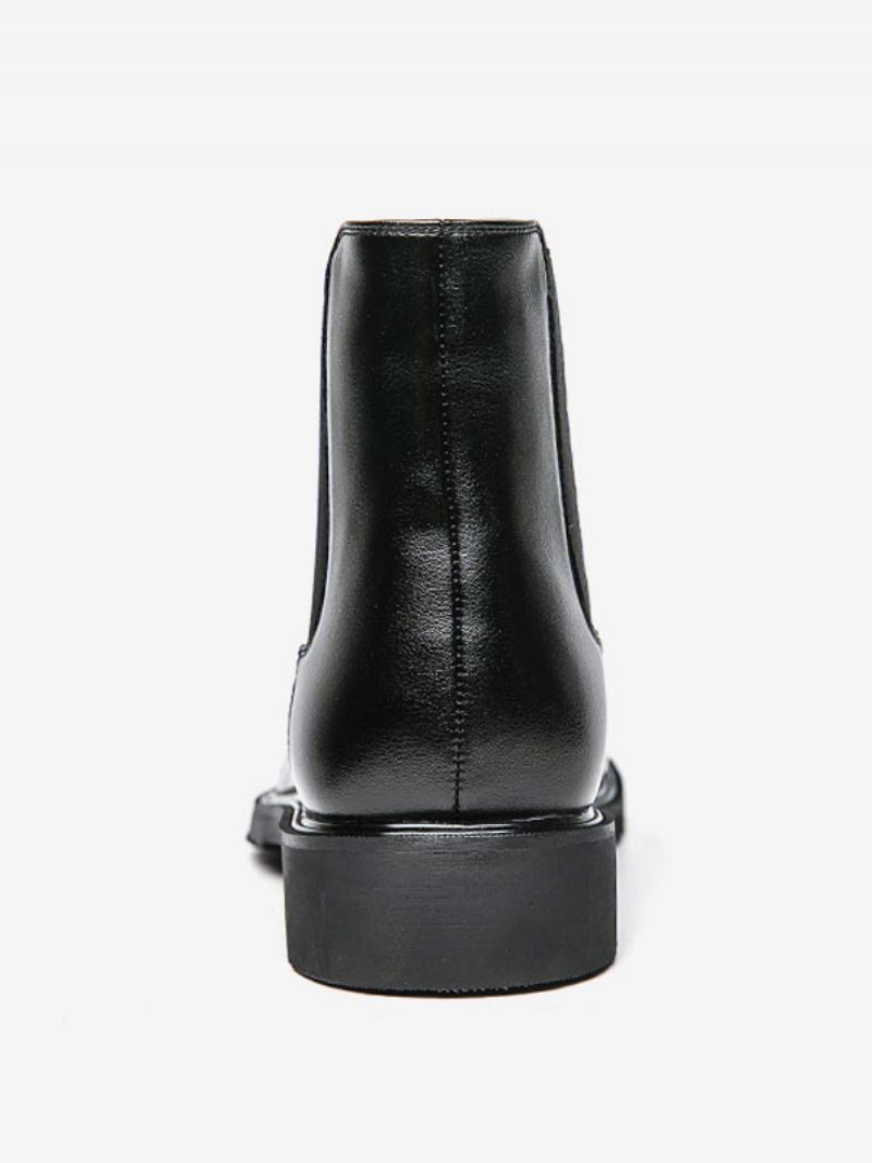 Bottes Chelsea Pour Hommes Cuir Pu Noir À Bout Rond - Noir