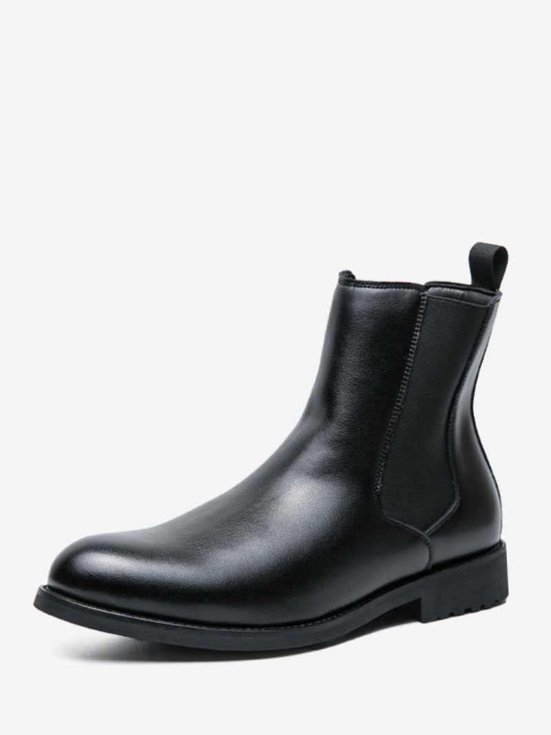 Bottes Chelsea Pour Hommes Cuir Pu Noir À Bout Rond - Noir