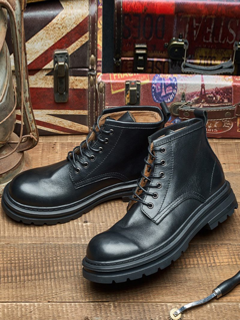 Bottes Chelsea Pour Hommes Cuir Pu Noir À Bout Rond