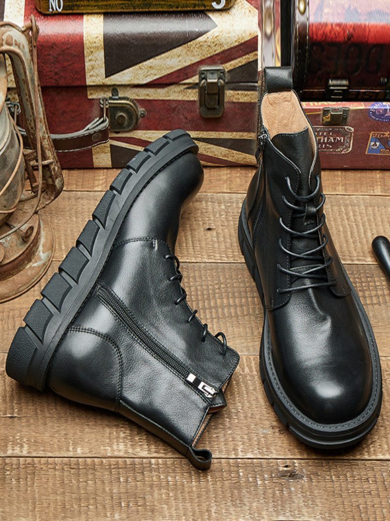 Bottes Chelsea Pour Hommes Cuir Pu Noir À Bout Rond - Noir