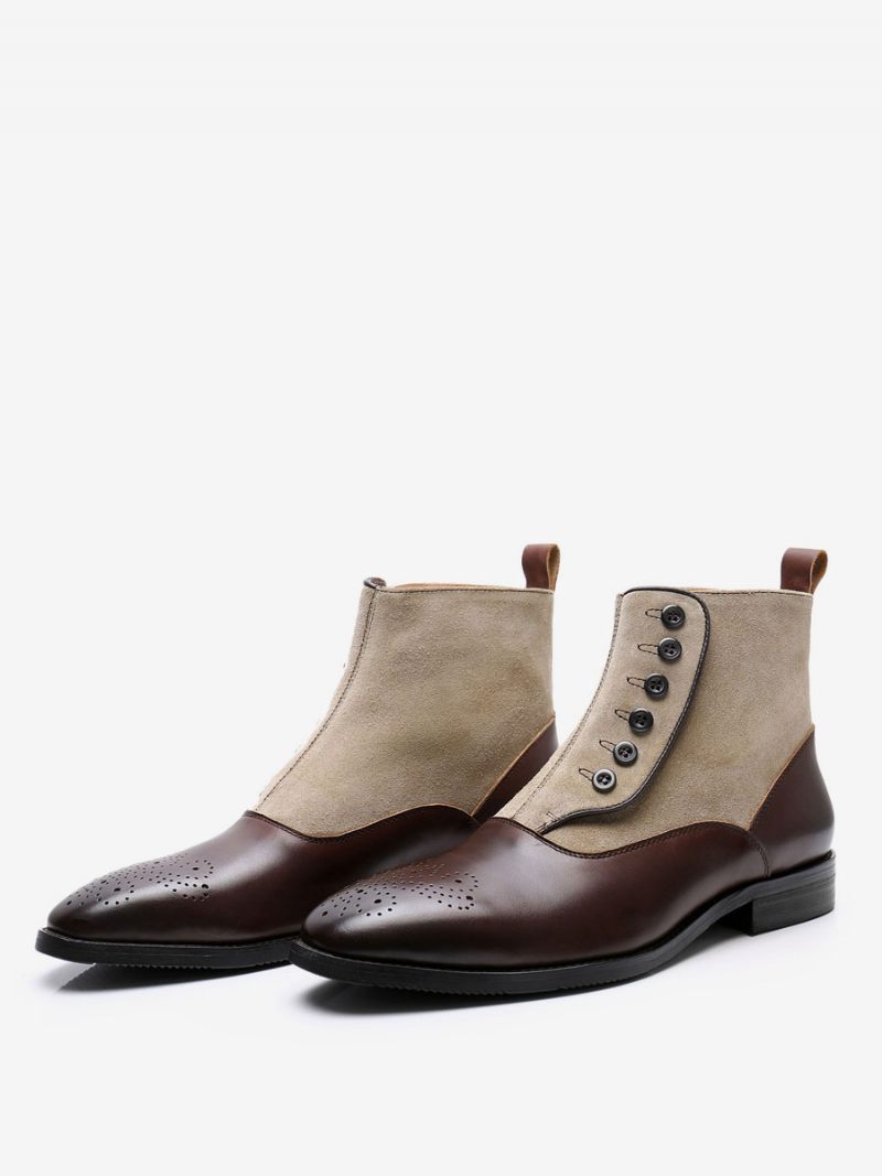 Bottes Chelsea Pour Hommes Cuir Vache Marron Café À Bout Pointu