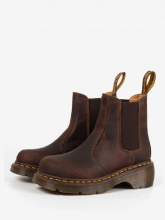 Bottes Chelsea Pour Hommes Cuir Vache Marron Café À Bout Rond Enfiler Rétro Courtes