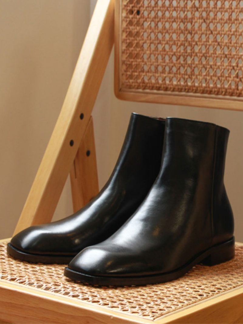 Bottes Chelsea Pour Hommes Cuir Vache Noir À Bout Carré