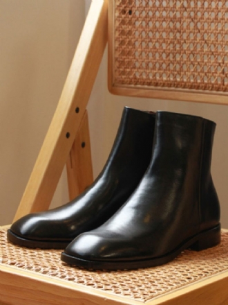 Bottes Chelsea Pour Hommes Cuir Vache Noir À Bout Carré