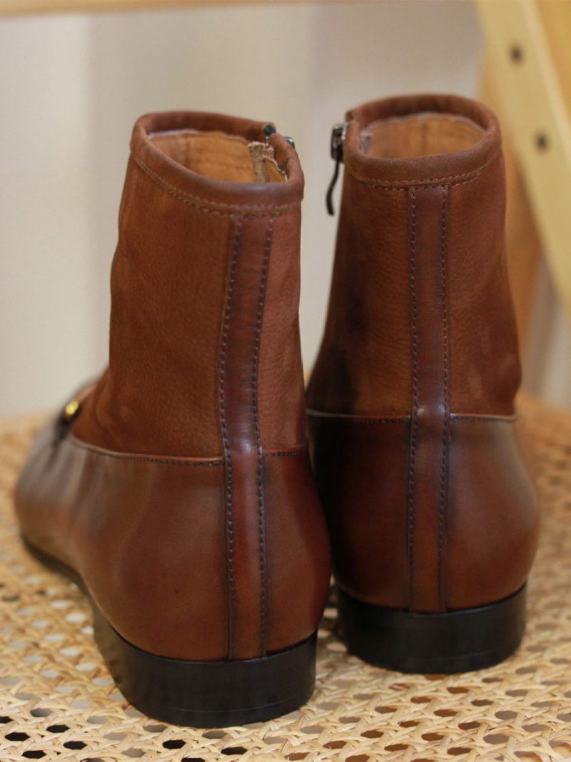 Bottes Chelsea Pour Hommes Cuir Vache Noir À Bout Pointu - Marron Café