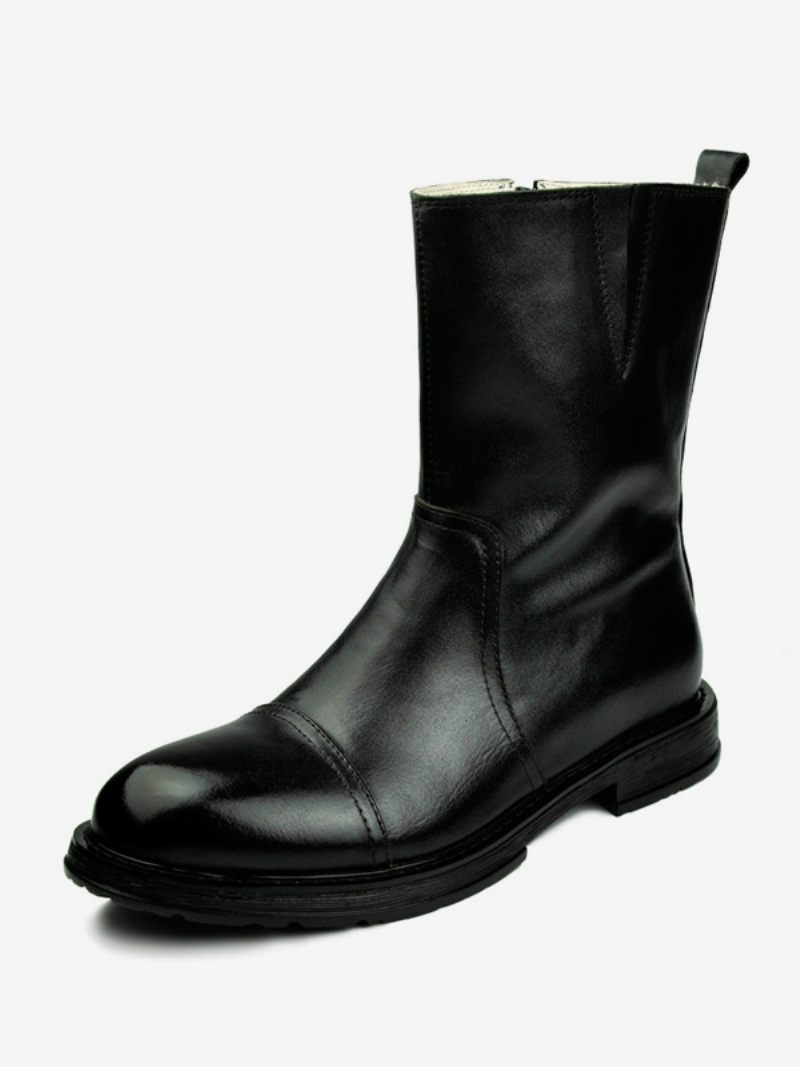 Bottes Chelsea Pour Hommes Cuir Vache Noir À Bout Rond