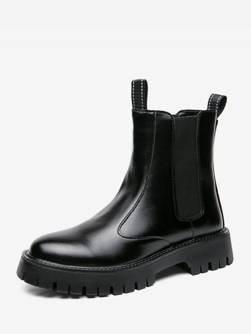 Bottes Chelsea Pour Hommes Cuir Vache Noir À Bout Rond