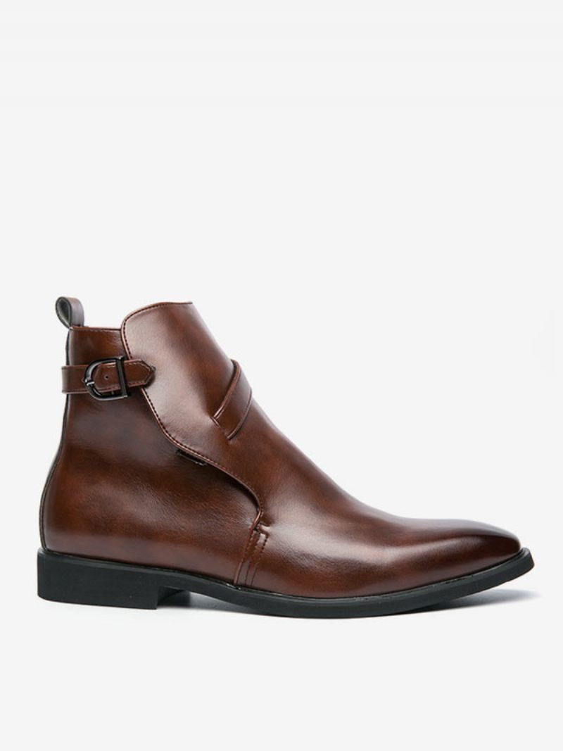 Bottes Chelsea Pour Hommes Jodhpur Cuir Pu Avec Boucle - Marron Café