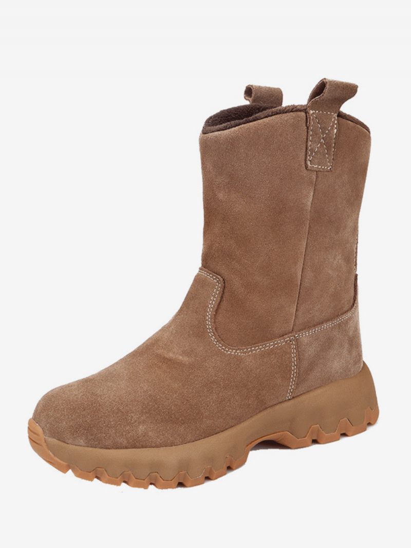 Bottes Chelsea Pour Hommes Neige À Bout Rond Cuir Pu Marron Café