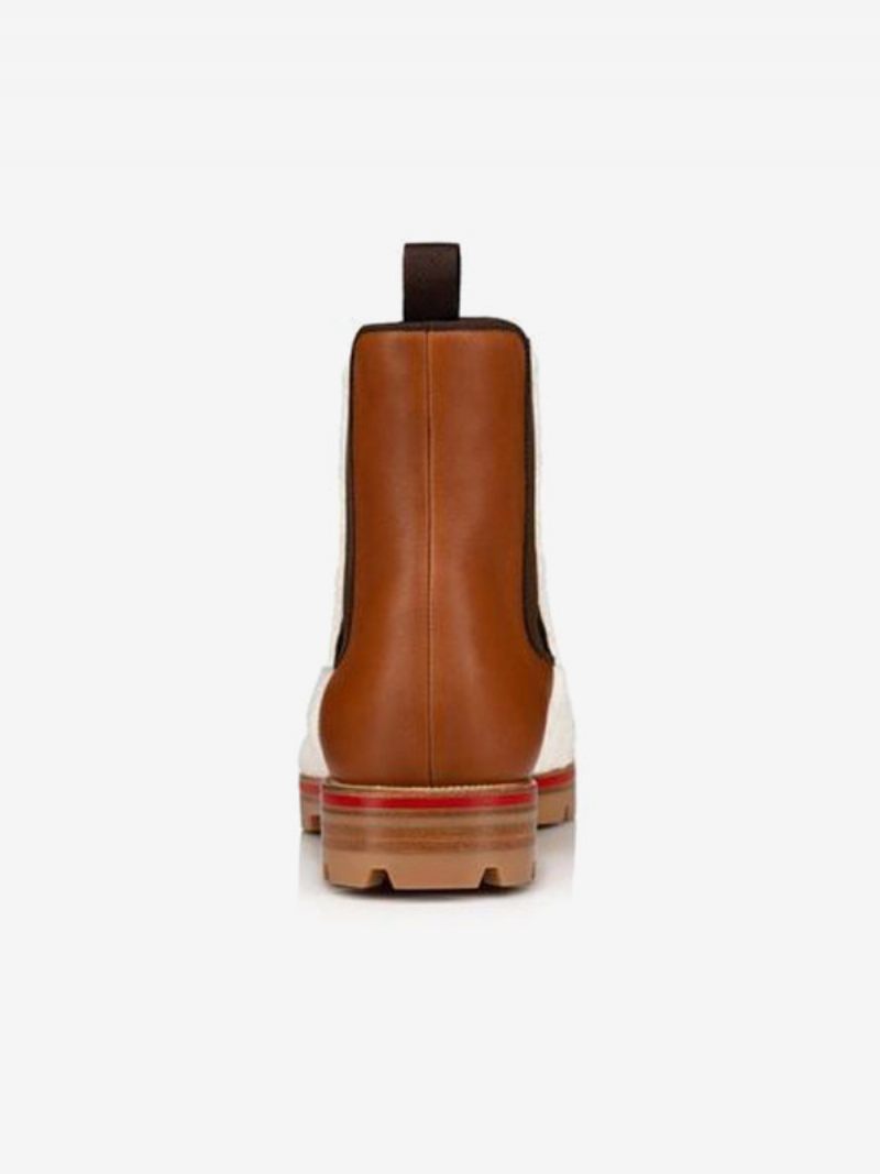 Bottes Chelsea Pour Hommes À Pointes Supérieures Fausse Fourrure Bout Rond Cheville Fête Robe Bal - Café Brun