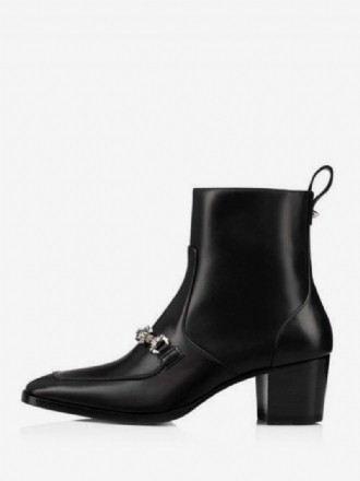 Bottes Chelsea À Talons Blocs Pour Hommes Noires Mayerswing Avec Chaînes Sangles Argentées Bout Carré Soirée Robe Bal