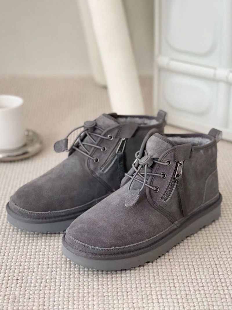 Bottes Chukka Daim À Bout Rond Pour Hommes Neige Courtes Peluche - Gris Foncé