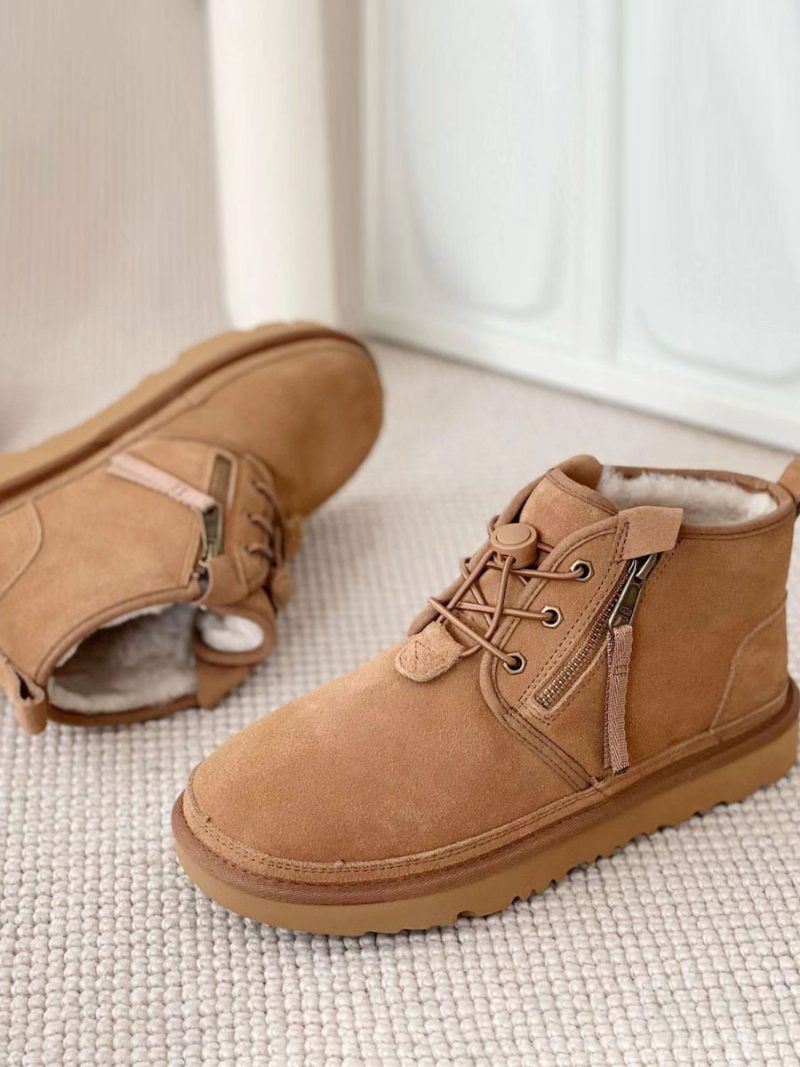 Bottes Chukka Daim À Bout Rond Pour Hommes Neige Courtes Peluche - Marron Café