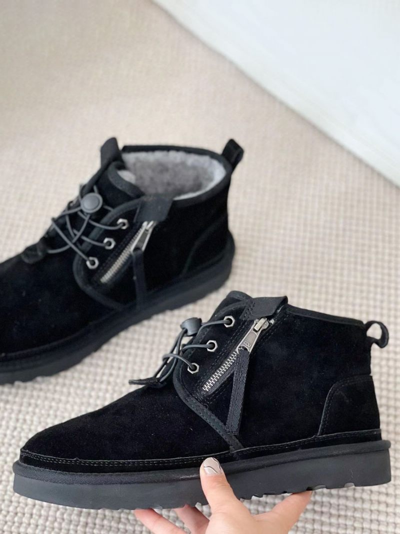 Bottes Chukka Daim À Bout Rond Pour Hommes Neige Courtes Peluche - Noir