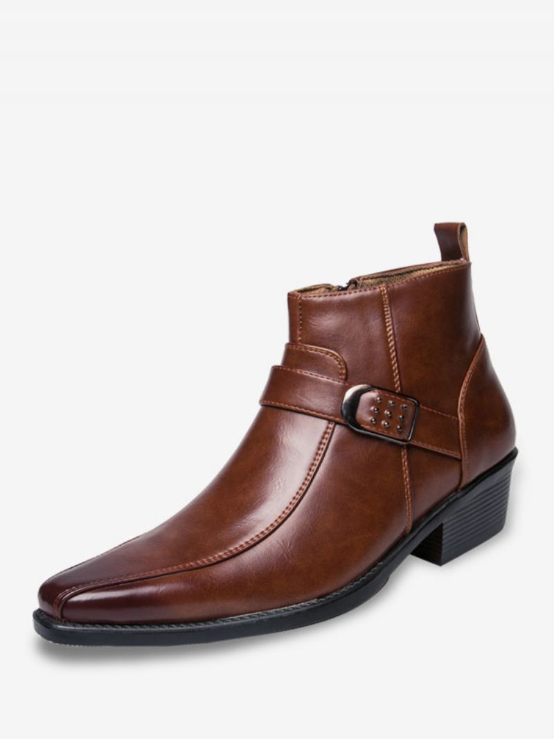 Bottes Chukka Pour Hommes Cuir Pu À Bout Pointu