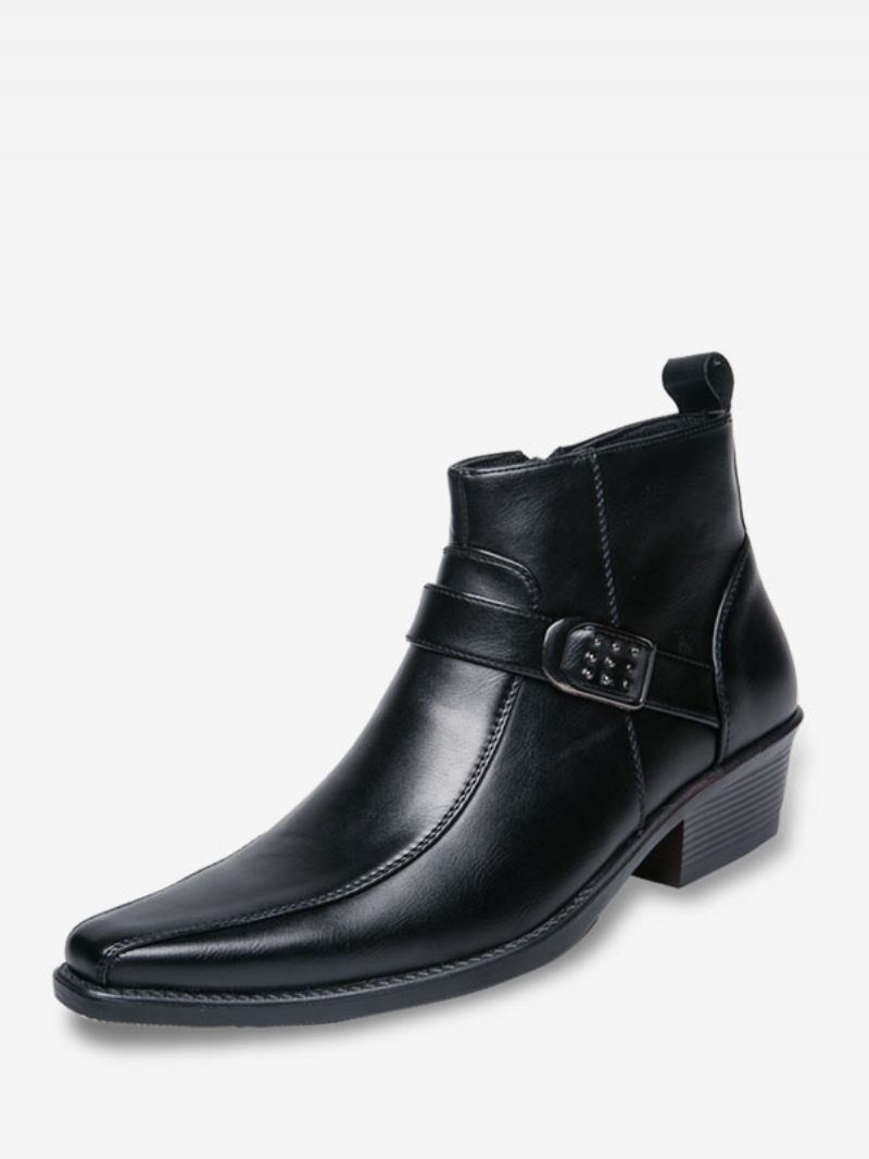 Bottes Chukka Pour Hommes Cuir Pu À Bout Pointu - Noir