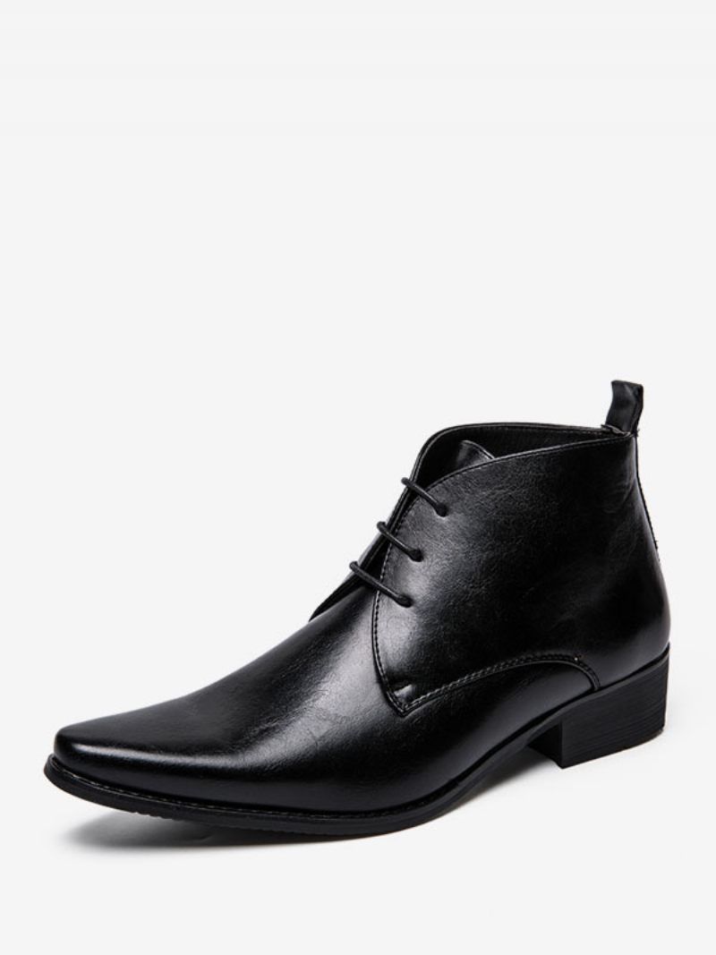 Bottes Chukka Pour Hommes Cuir Pu À Bout Pointu - Noir