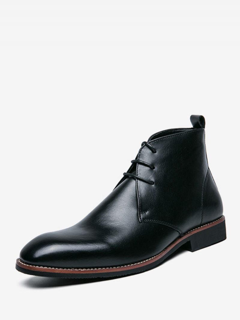 Bottes Chukka Pour Hommes Cuir Pu À Bout Rond - Noir