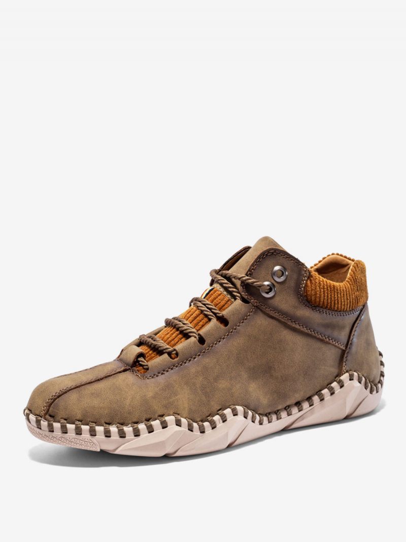 Bottes Chukka Pour Hommes Cuir Pu À Bout Rond - Kaki