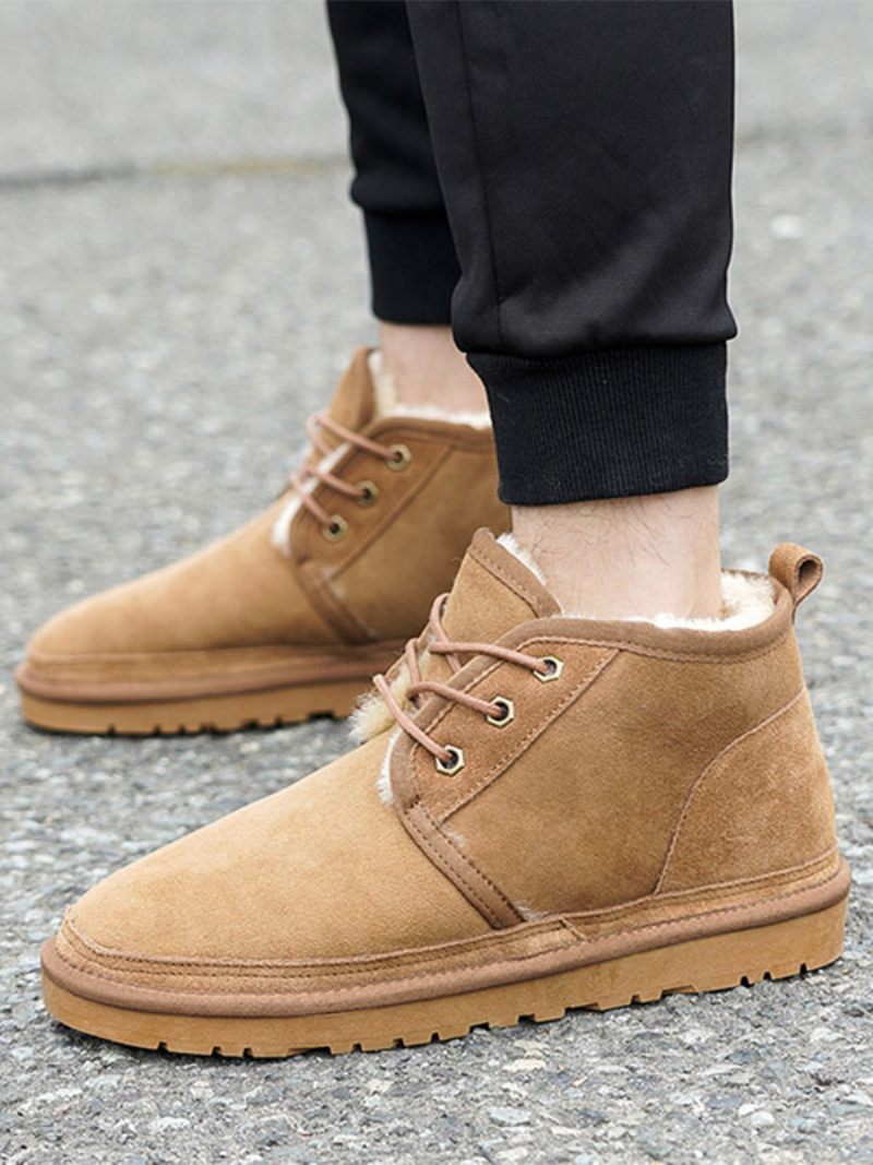 Bottes Chukka Marron Pour Hommes Neige D'hiver À Lacets Daim Bout Rond