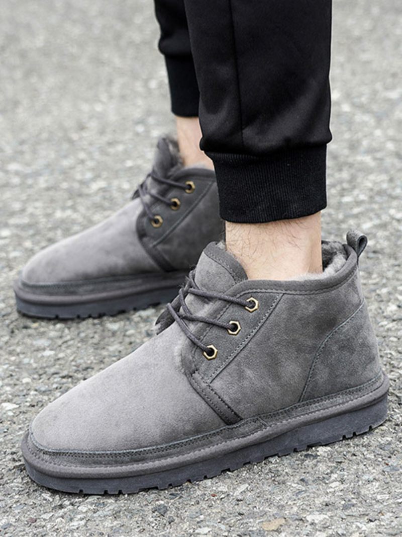 Bottes Chukka Marron Pour Hommes Neige D'hiver À Lacets Daim Bout Rond - Gris Foncé