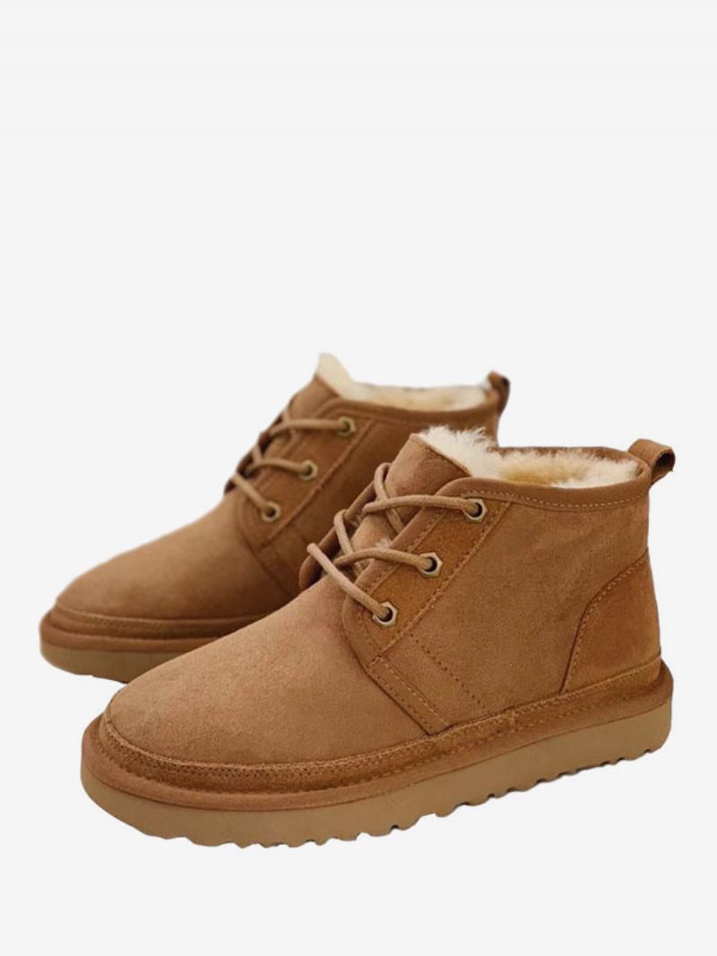 Bottes Chukka Marron Pour Hommes Neige D'hiver À Lacets Daim Bout Rond - Marron Café