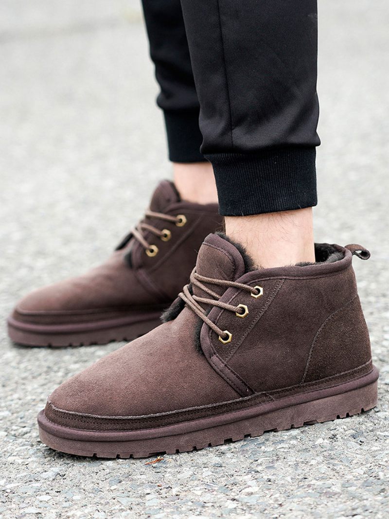 Bottes Chukka Marron Pour Hommes Neige D'hiver À Lacets Daim Bout Rond - Chocolat